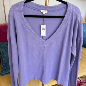 Pilcro Lavender V-Neck Waffle-Knit Pullover